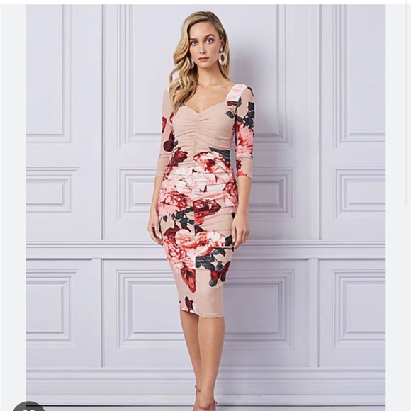 Le Chateau Floral Ruched Dress- Size M - Picture 1 of 4